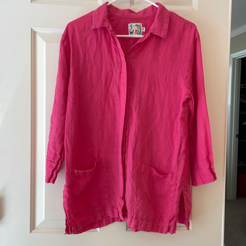 Jams World vintage linen bold pink button down shirt Small
